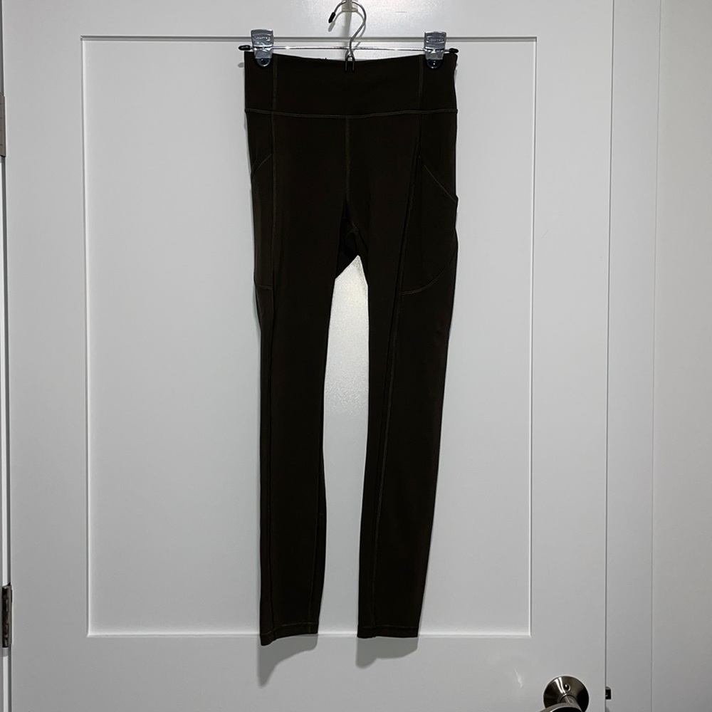 lululemon dark olive everlux running legging - size 4